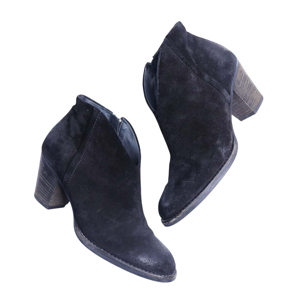 PAUL GREEN Oiled Suede Heeled Ankle Bootie Black Almond Toe Women's UK 5 US 7.5